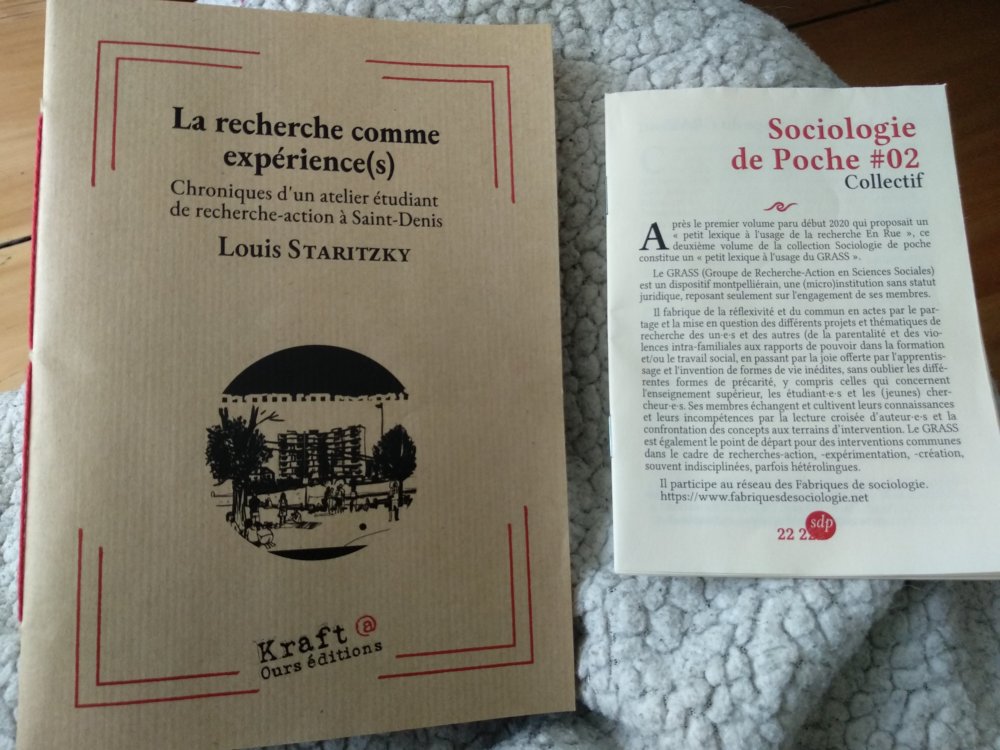 Photo de deux livres: La recherche comme expérience(s) et Sociologie de poche #02