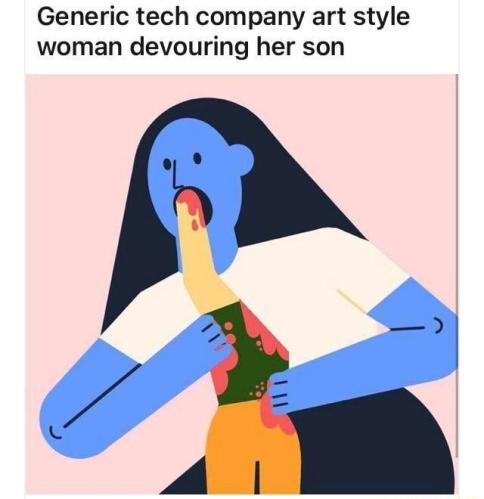 Un dessin intitulé Generic tech company art style woman devouring her son